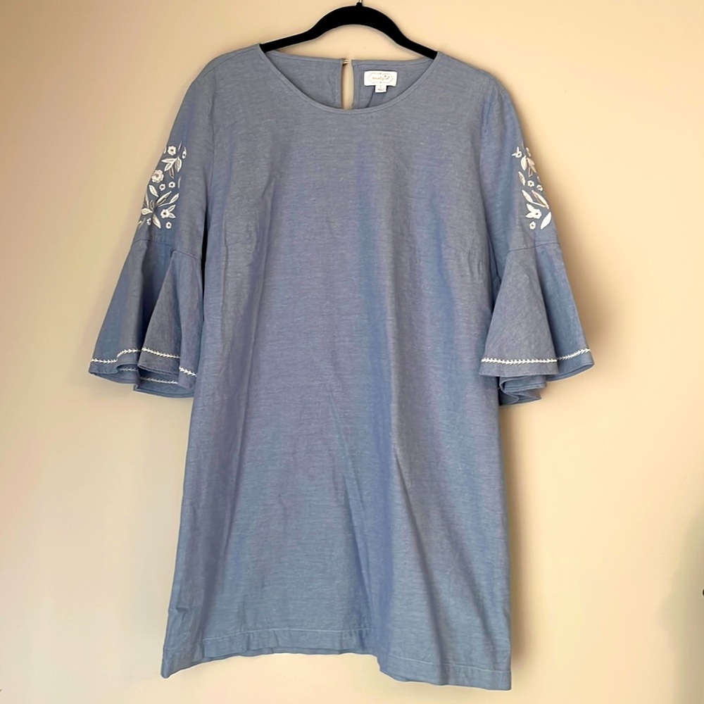 Mudpie - Women’s - Dress - Chambray - Embroidered Sleeve Detail